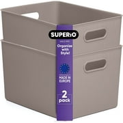 Superio 22L Large Ribbed Storage Bin- Plastic Storage Bin 2 Pack, Taupe