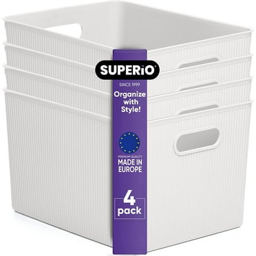 Superio Ribbed Collection - Decorative Plastic Open Home Storage Bins Organizer Baskets, X-Large White (4 Pack) Container Boxes for Organizing Closet Shelves Drawer Shelf 22 Liter/23 Quart