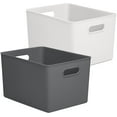 thumbnail image 1 of Superio 22L Large Ribbed Storage Bin with Lid, Plastic (2 Pack, Grey and White), 1 of 7