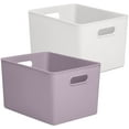thumbnail image 1 of Superio 22L Large Ribbed Storage Bin with Lid, Plastic (2 Pack, Lilac and White), 1 of 7