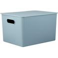 thumbnail image 1 of Superio Plastic Storage Bin with Lid, Stone Blue, 22 Liter Large Ribbed Basket with Lid for Organizing Closet, Shelves, Plastic Storage Bin, 1 of 7
