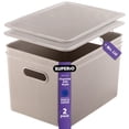 thumbnail image 1 of Superio 22L Large Taupe Ribbed Storage Bin with Lid, Plastic (2 Pack), 1 of 7