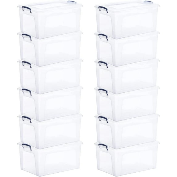 Superio 28.5 Qt Clear Plastic Storage Bins with Lids and Latches, Organizing Containers, Stackable Plastic Bin for Household, Garage, School, and Office- Store Clothing, Crafts and Accessories, 12 Pck