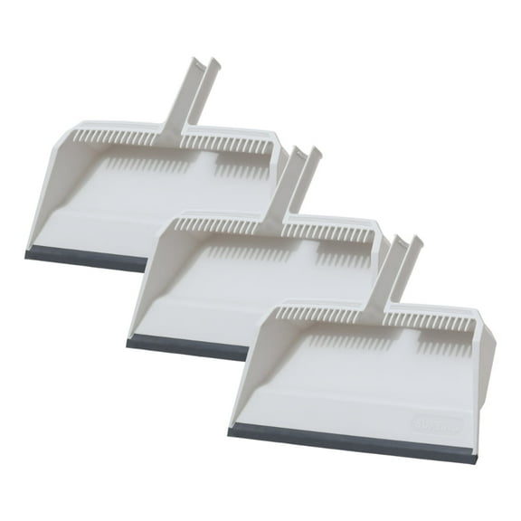 Superio 3-Pack Wide Plastic Dustpan with Comb - 16" Wide, Rubber Lip, Broom Handle Clip, White