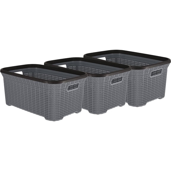Superio 35L Knit Laundry Basket with Cut-Out Handles - Grey 3 Pack