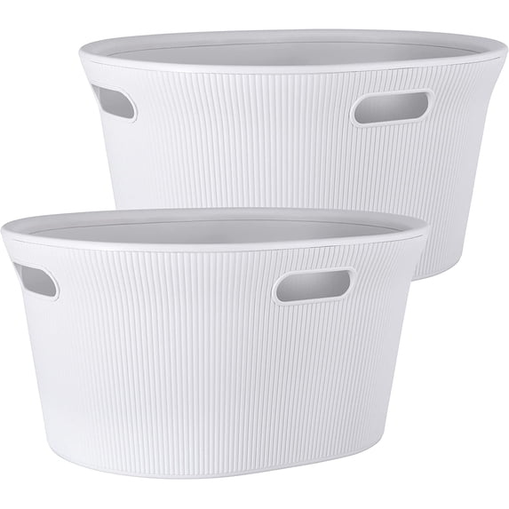 Superio 35L Ribbed Laundry Basket with Cut-Out Handles-White Smoke (2 Pack)