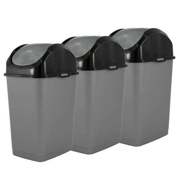 Superio 4.5 Gallon Trash Can with Swing Top Lid, Waste Bin for Home, Kitchen, Office, Bedroom, Bathroom- 18 Qt (Grey/Black) - 3 Pack