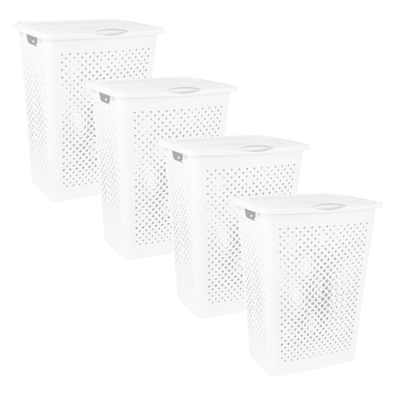 Superio 4-Pack Gradient Hamper with Lid - 60L, Modern Design, Perforated, Slim & Sturdy, Ergonomic Handles - White