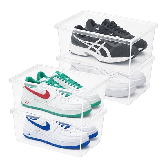 Superio Clear Shoe Storage Box with Lid, Stackable 6.5-Quart Organizer (Pack of 4)