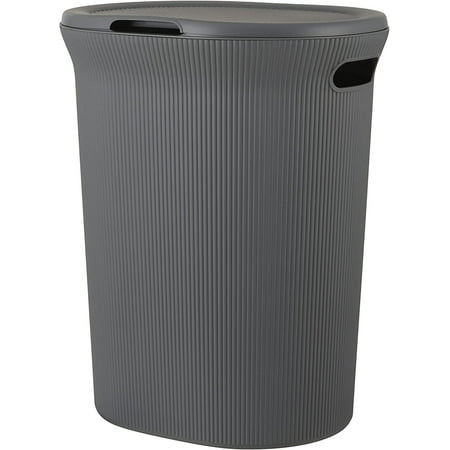Superio 40L Elegant Ribbed Plastic Laundry Hamper with Lid - Gray