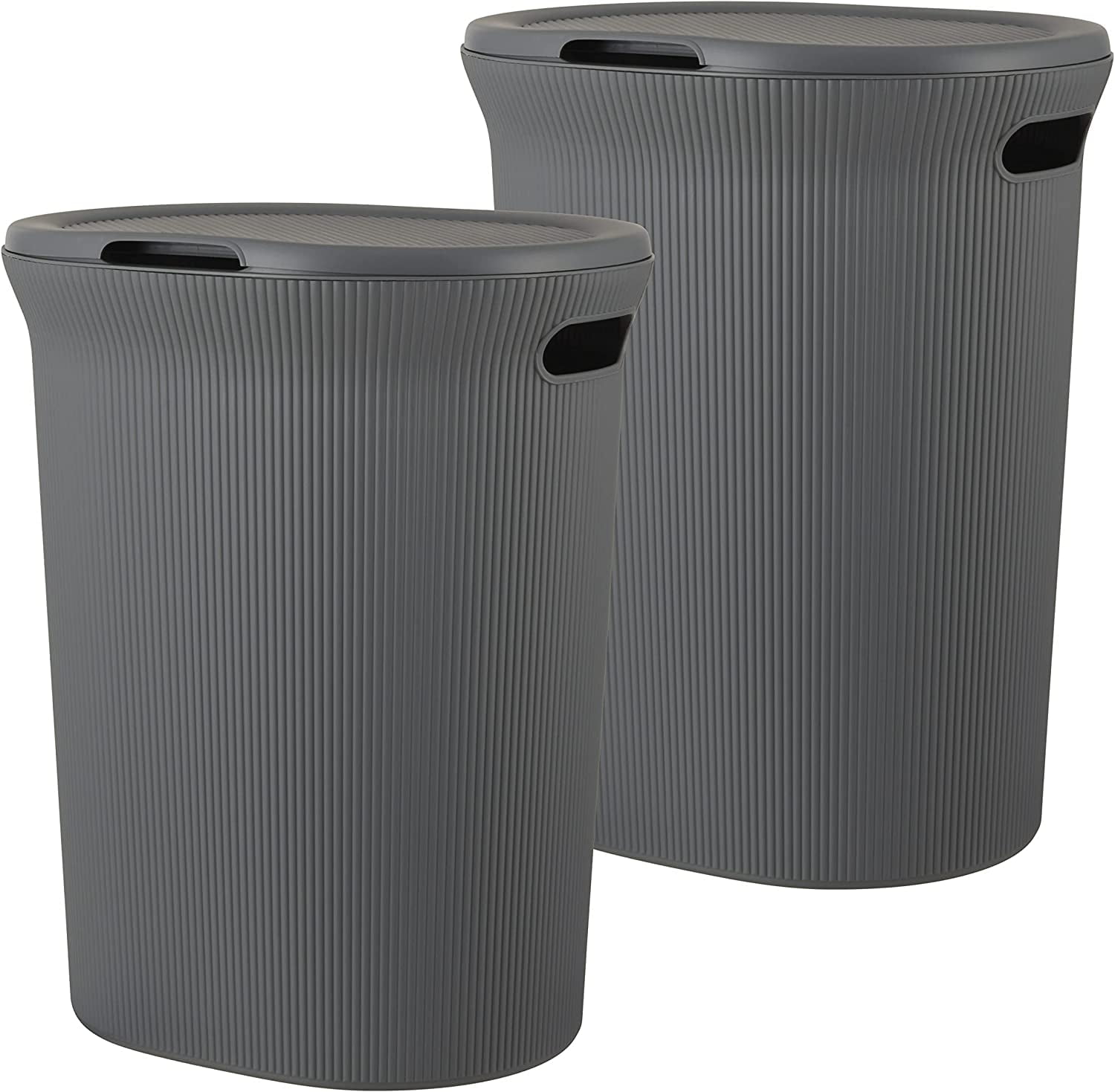 Superio 40L Elegant Ribbed Plastic Laundry Hamper with Lid - Grey (2 Pack)