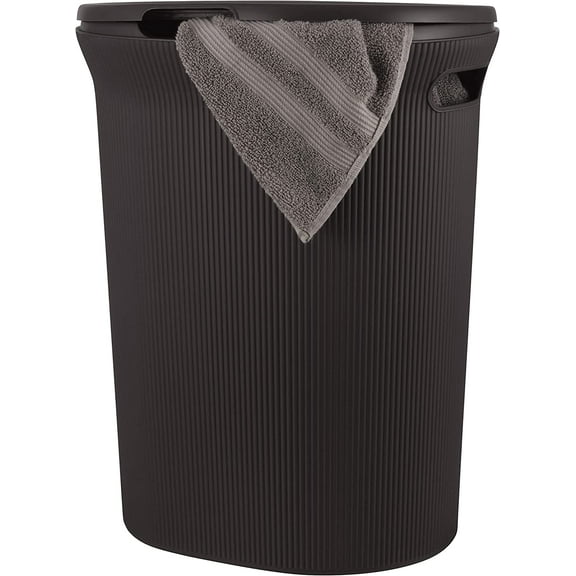 Superio 40L Elegant Ribbed Plastic Laundry Hamper with Lid-Root Beer Brown