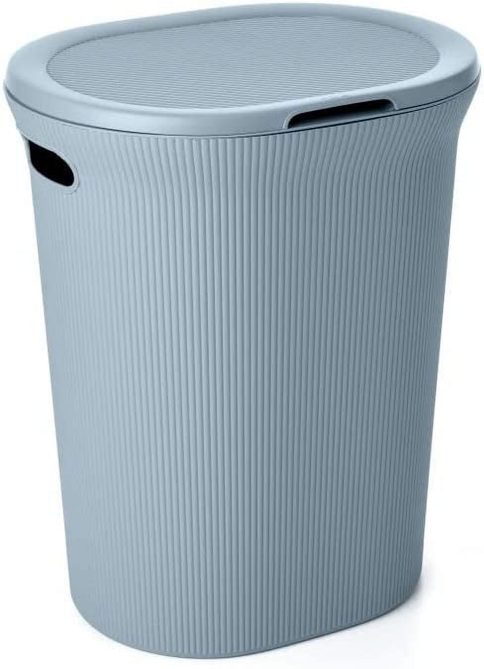 Superio 40L Elegant Ribbed Plastic Laundry Hamper with Lid - Stone Blue
