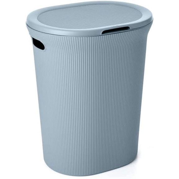 Superio 40L Elegant Ribbed Plastic Laundry Hamper with Lid - Stone Blue