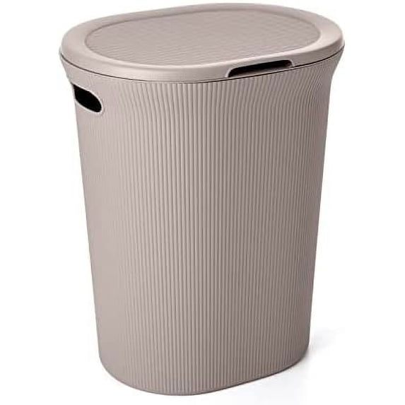 Superio 40L Elegant Ribbed Plastic Laundry Hamper with Lid - Taupe