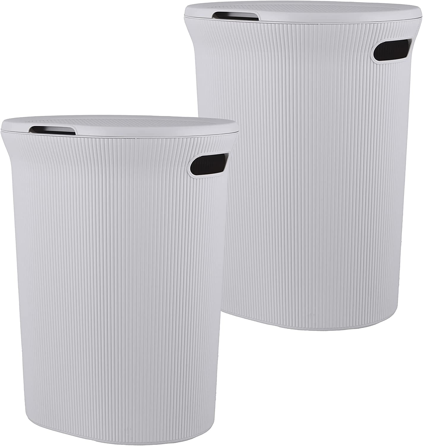 Superio 40L Elegant Ribbed Plastic Laundry Hamper with LidWhite Smoke