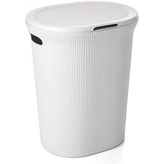 Superio 40L Elegant Ribbed Plastic Laundry Hamper with Lid - White