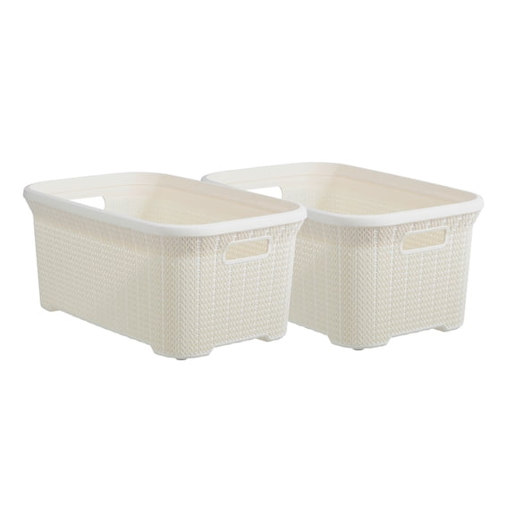 Superio 50L Knit Laundry Basket with Cut-Out Handles - Cream Beige (2 Pack)