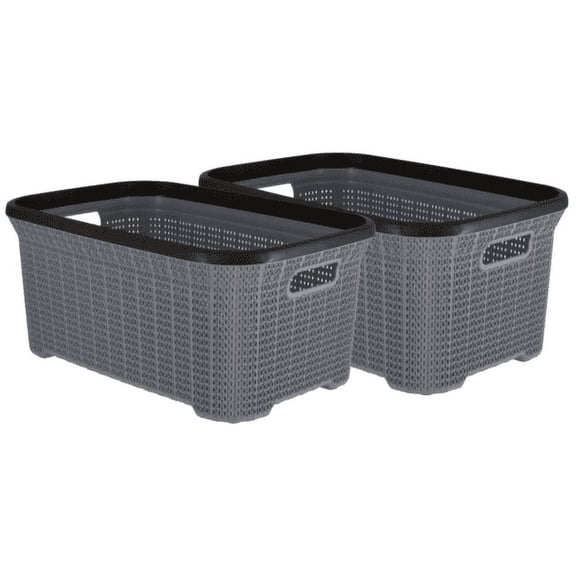 Superio 50L Knit Laundry Basket with Cut-Out Handles - Grey (2 Pack)