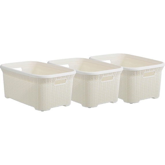 Superio 50L Laundry Hamper Knit Style Basket with Lid - White (3 Pack)