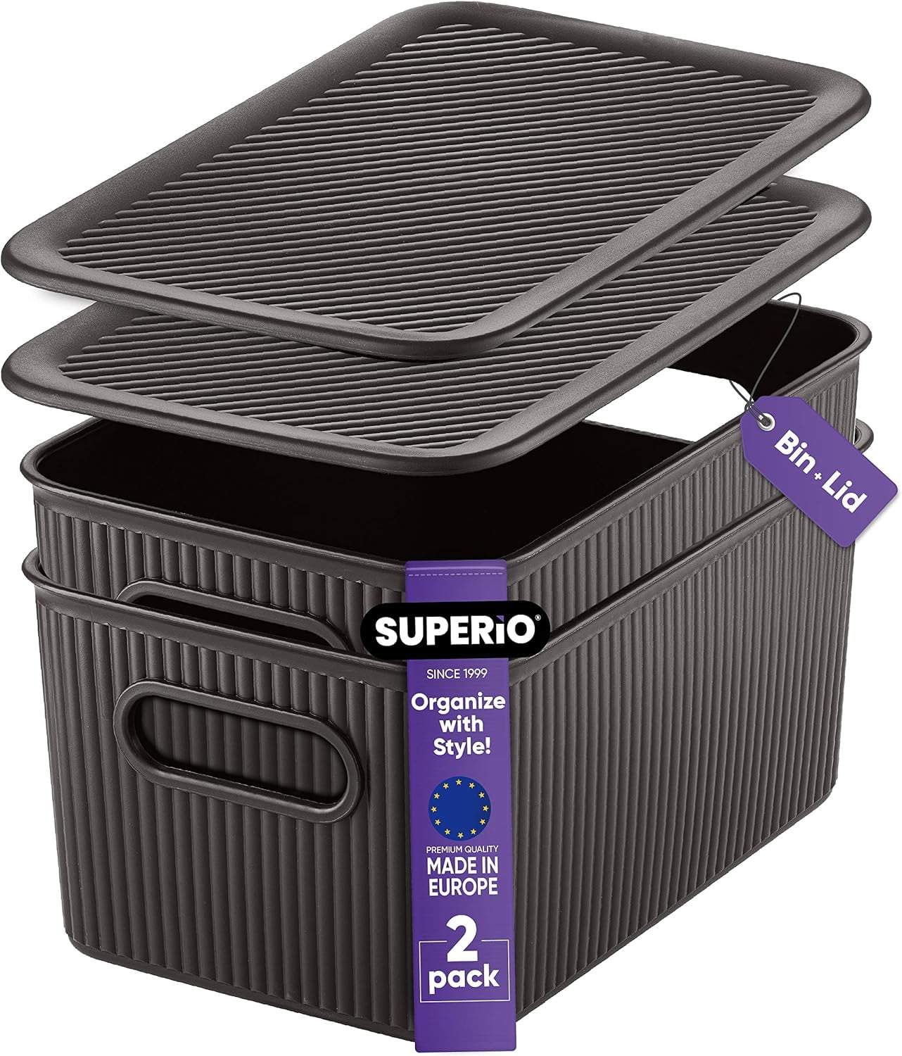 Superio 5L Small Brown Ribbed Organization Container Box, Plastic ...