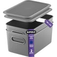 thumbnail image 1 of Superio 5L Small Grey Ribbed Storage Bin with Lid, Plastic (2 Pack), 1 of 6