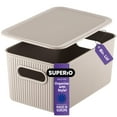 thumbnail image 1 of Superio 5L Small Taupe Ribbed Storage Bin with Lid, Plastic Storage Basket, 1 of 9