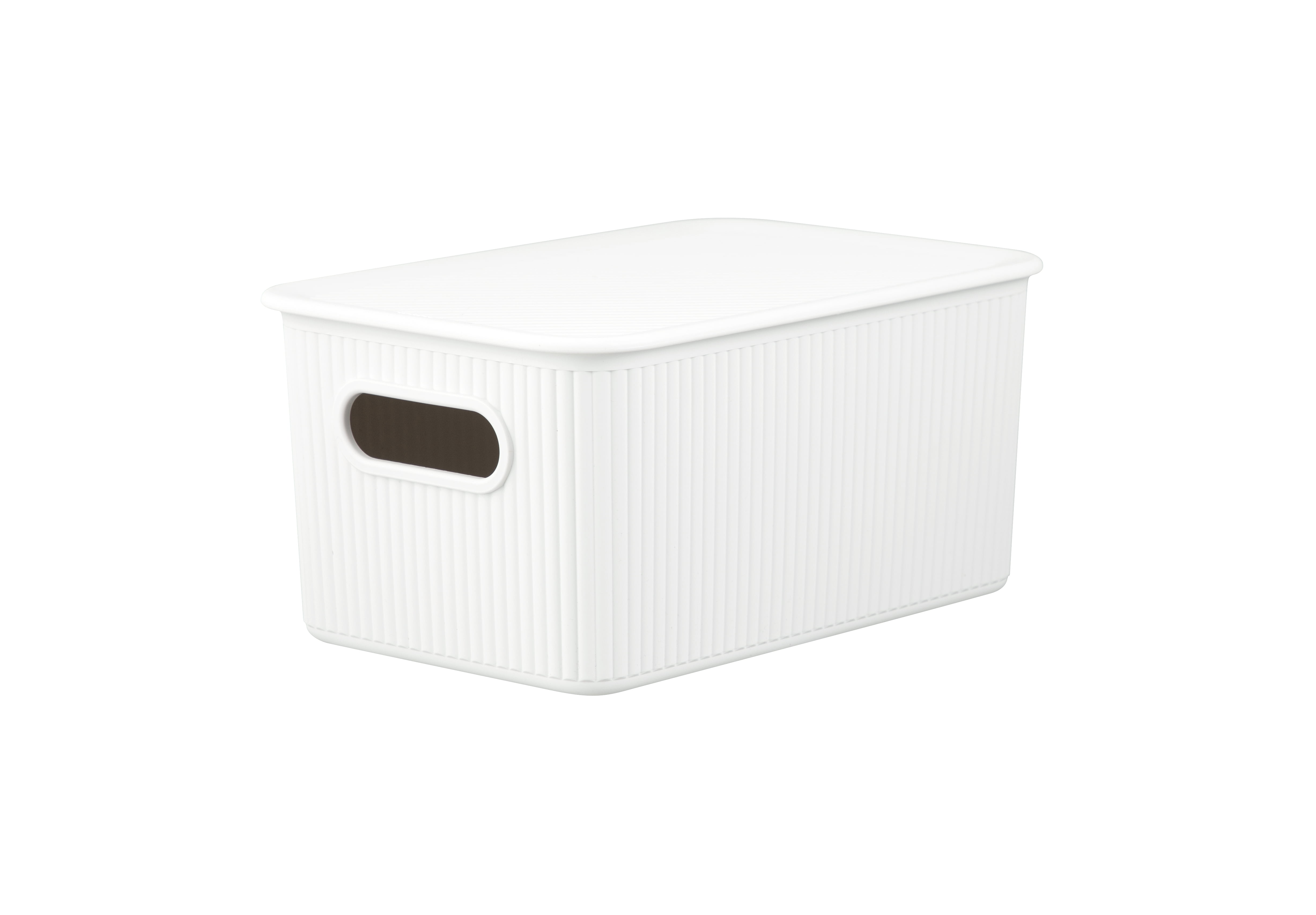 Superio 5L Small White Ribbed Storage Bin with Lid, Plastic Storage Basket