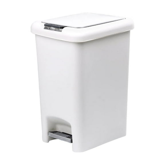 Superio 6.5L Slim Step & Push Trash Can - Dual Opening, Smooth Matte Finish, Durable Plastic (9.5"x7"x11.5") - White
