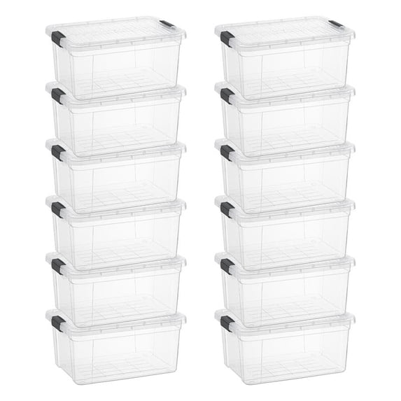 Superio Clear Storage Boxes with Lids, Plastic Container Bins for Organizing, Stackable Crates, BPA Free, Non Toxic, Odor Free, Organizers for Home, Office, School, and Dorm, 6.6 Quart, 12 Pack