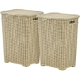 thumbnail image 1 of Superio 60L Large Wicker Plastic Laundry Hamper with Lid - Beige (2 Pack), 1 of 8
