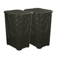 thumbnail image 1 of Superio 60L Large Wicker Plastic Laundry Hamper with Lid Root Beer Brown 2 Pack, 1 of 8