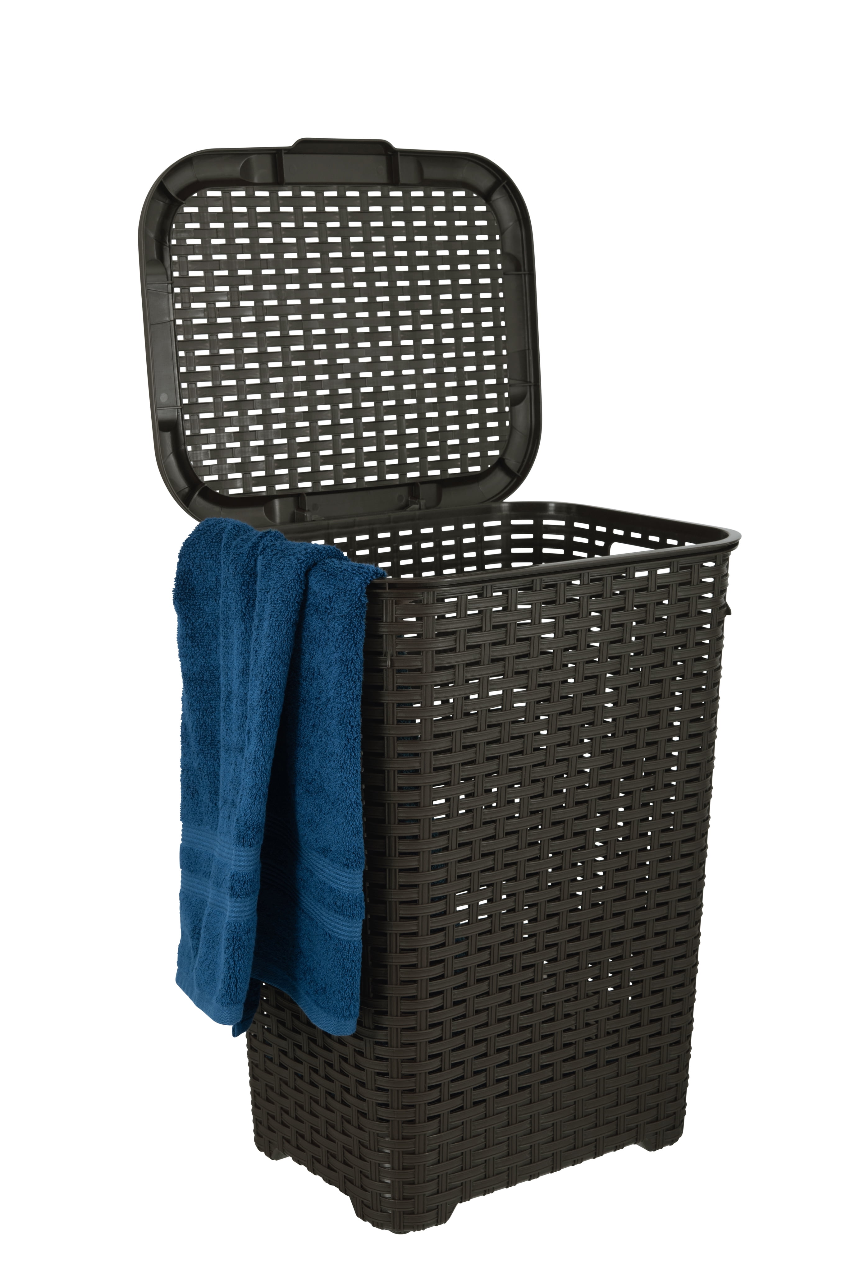 Dark Brown Wicker Plastic Upright Hamper with Lid