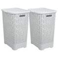 thumbnail image 1 of Superio 60L Large Wicker Plastic Laundry Hamper with Lid - White Smoke (2 Pack), 1 of 5