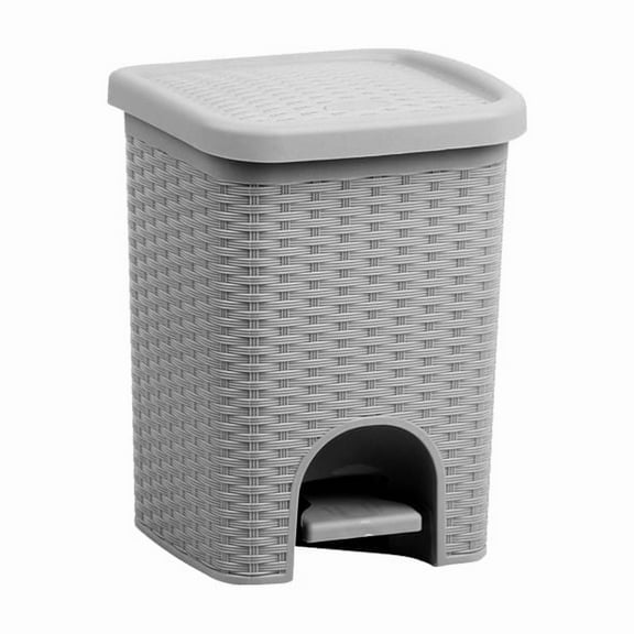 Superio Mini 6L Step Pedal Trash Can - Wicker Design, Hidden Mechanism, Durable Plastic, Ideal for Desktop, Countertop, Pet Waste/Dog Poop - Grey