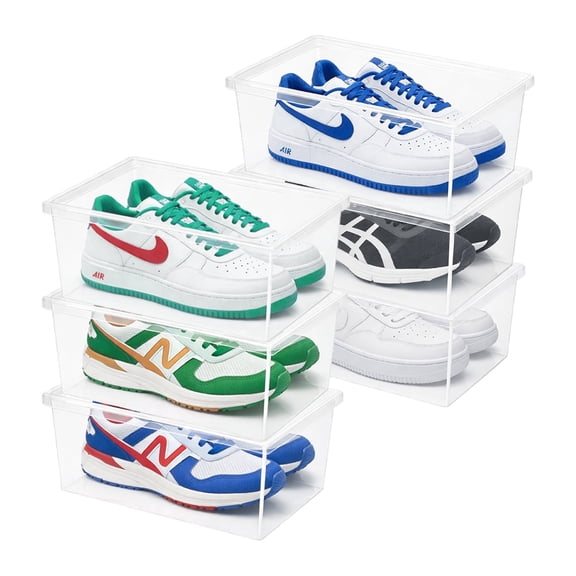 Superio Clear Shoe Storage Box with Lid, Stackable 6.5-Quart Organizer (Pack of 8)