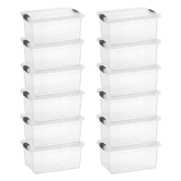 Superio Clear Storage Boxes with Lids, Plastic Container Bins for Organizing, Stackable Crates, BPA Free, Non Toxic, Odor Free, Organizers for Home, Office, School, and Dorm, 11 Quart, 12 Pack
