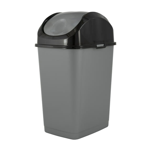 Superio 9 Gallon Trash can with Swing Lid, Plastic Grey / Black Waste Bin with Cover 42 Qt.