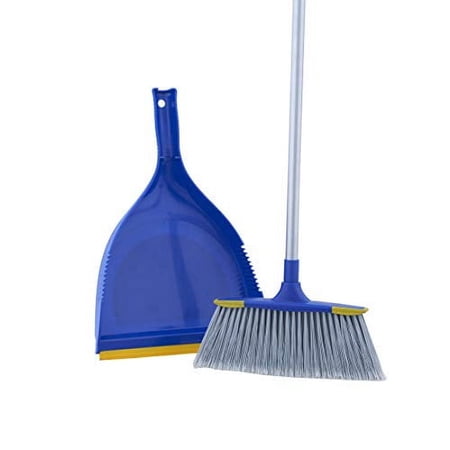 Superio Angle Broom and Clip-On Dustpan Set, Slim Hand Broom Telescopic Handle 53 Inches Tall, Clip On Dust Pan with Low Edge Rubber Lip