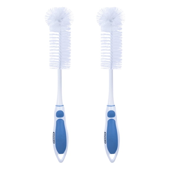 Superio Blue and White Bottle Brush Scrubber with Rubber Grip Handle (2 Pack)