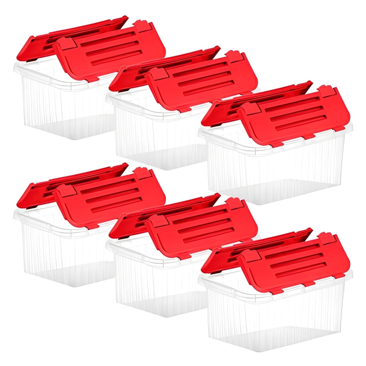 Superio Red Storage Box with Red Hinged Lids, 6 Pack Plastic Container ...