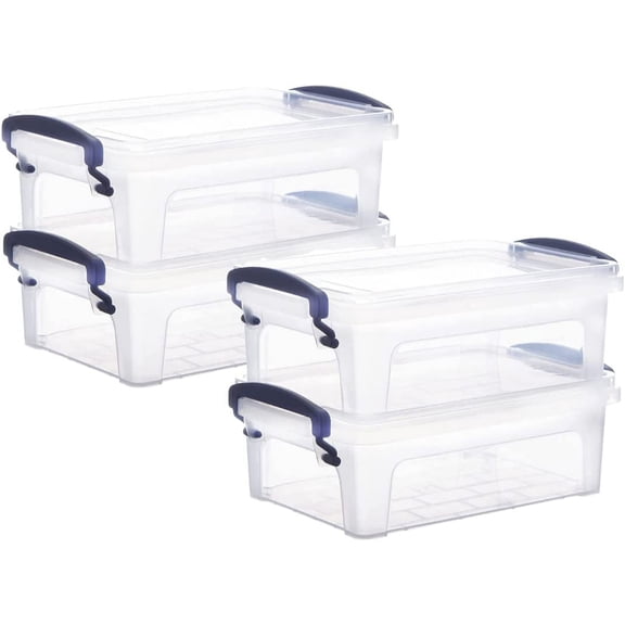 Superio Clear Plastic Storage Bins with Lids, 1.25 Quart (2 Pack), Stackable Storage Container with Latches and Handles
