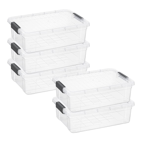 Superio Clear Storage Boxes with Lids, Plastic Container Bins for Organizing, Stackable Crates, BPA Free, Non Toxic, Odor Free, Organizers for Home, Office, School, and Dorm, 13.7 Quart, 5 Pack
