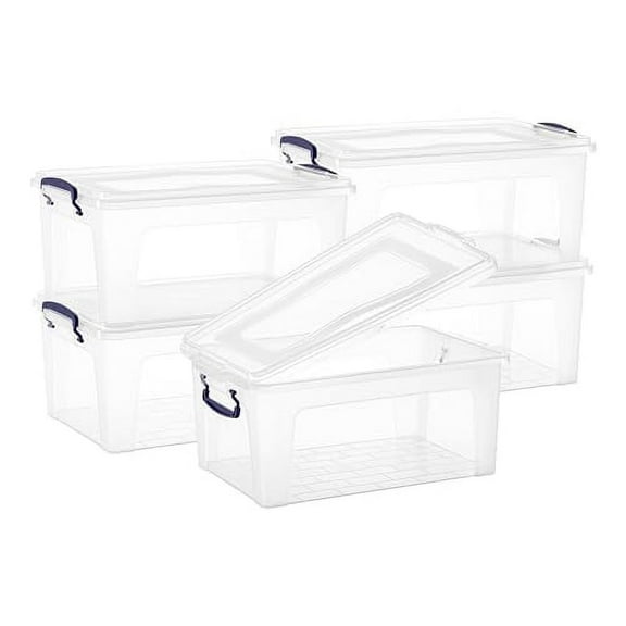 Superio Clear Plastic Storage Bins with Lids, 16 Quart (5 Pack), Stackable Storage Container with Latches and Handles