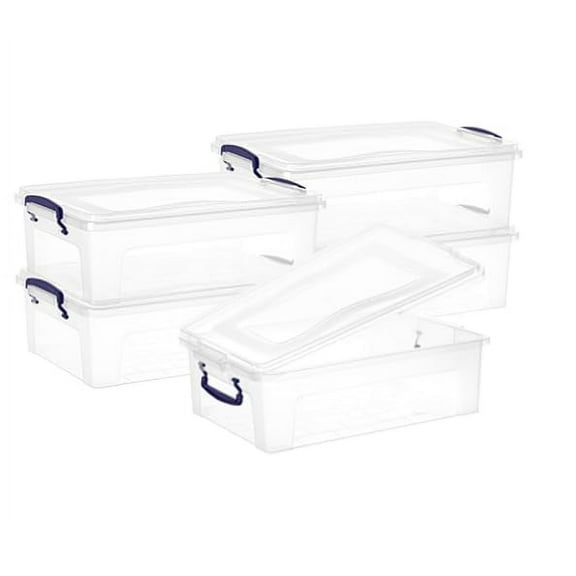 Superio Clear Plastic Storage Bins with Lids, 22 Quart (5 Pack), Stackable Storage Container with Latches and Handles