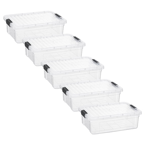 Superio Clear Storage Boxes with Lids, Plastic Container Bins for Organizing, Stackable Crates, BPA Free, Non Toxic, Odor Free, Organizers for Home, Office, School, and Dorm, 7.4 Quart, 5 Pack