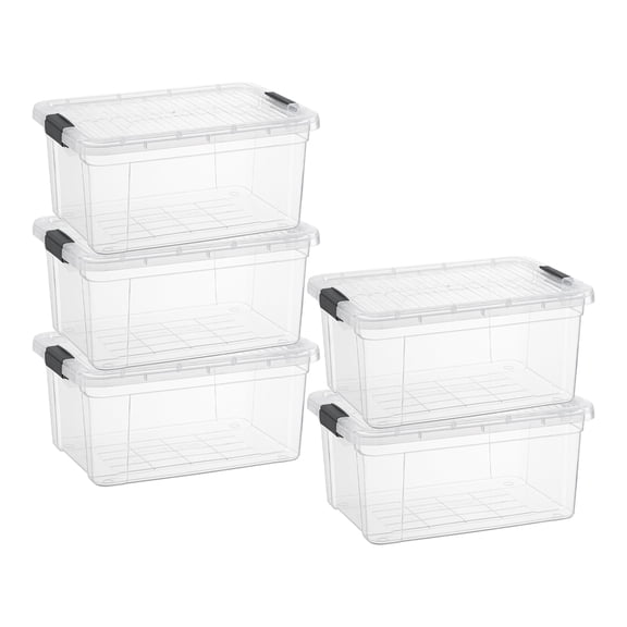 Superio Clear Storage Boxes with Lids, Plastic Container Bins for Organizing, Stackable Crates, BPA Free, Non Toxic, Odor Free, Organizers for Home, Office, School, and Dorm, 11 Quart, 5 Pack
