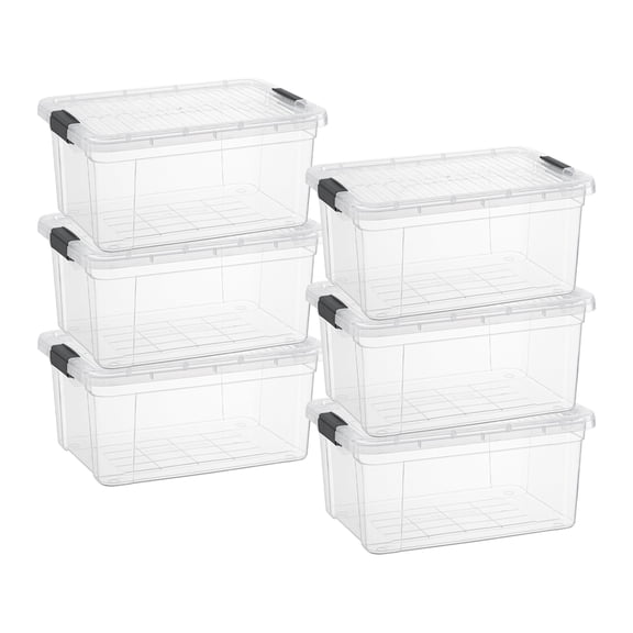 Superio Clear Storage Boxes with Lids, Plastic Container Bins for Organizing, Stackable Crates, BPA Free, Non Toxic, Odor Free, Organizers for Home, Office, School, and Dorm, 11 Quart, 6 Pack