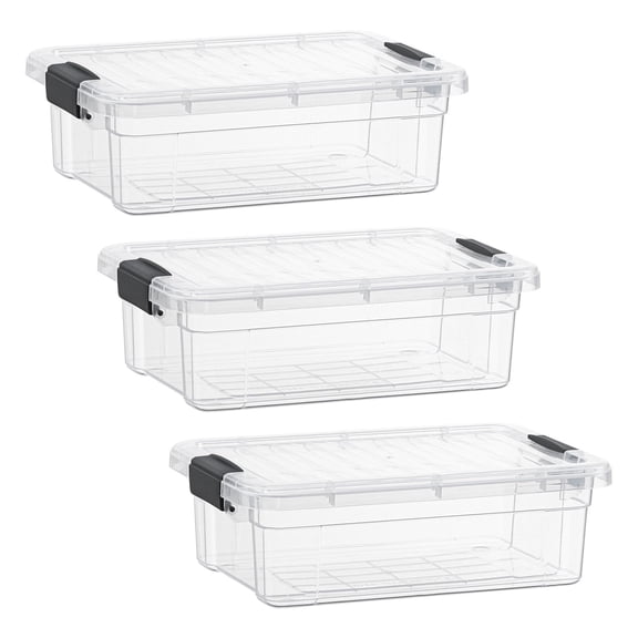 Superio Clear Storage Boxes with Lids, Plastic Container Bins for Organizing, Stackable Crates, BPA Free, Non Toxic, Odor Free, Organizers for Home, Office, School, and Dorm, 2.3 Quart, 3 Pack