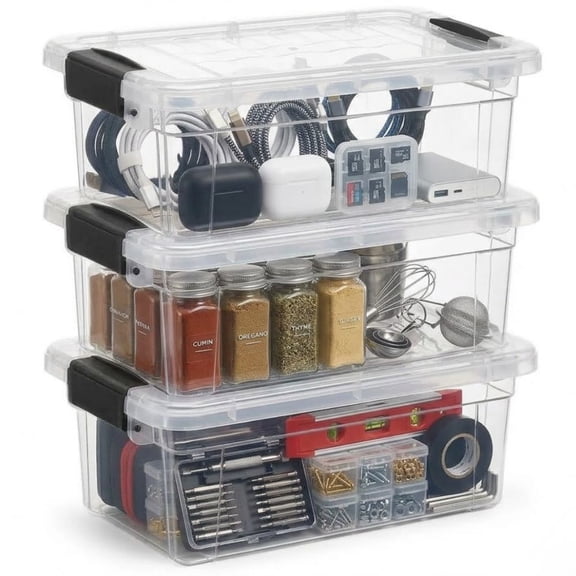 Superio Clear Storage Box with Lid, 1.85 Quart Plastic Container Bins for Organizing, Stackable Crates, BPA Free, Non Toxic, Odor Free, Organizers for Home, Office, School, and Dorm, 3 Pack